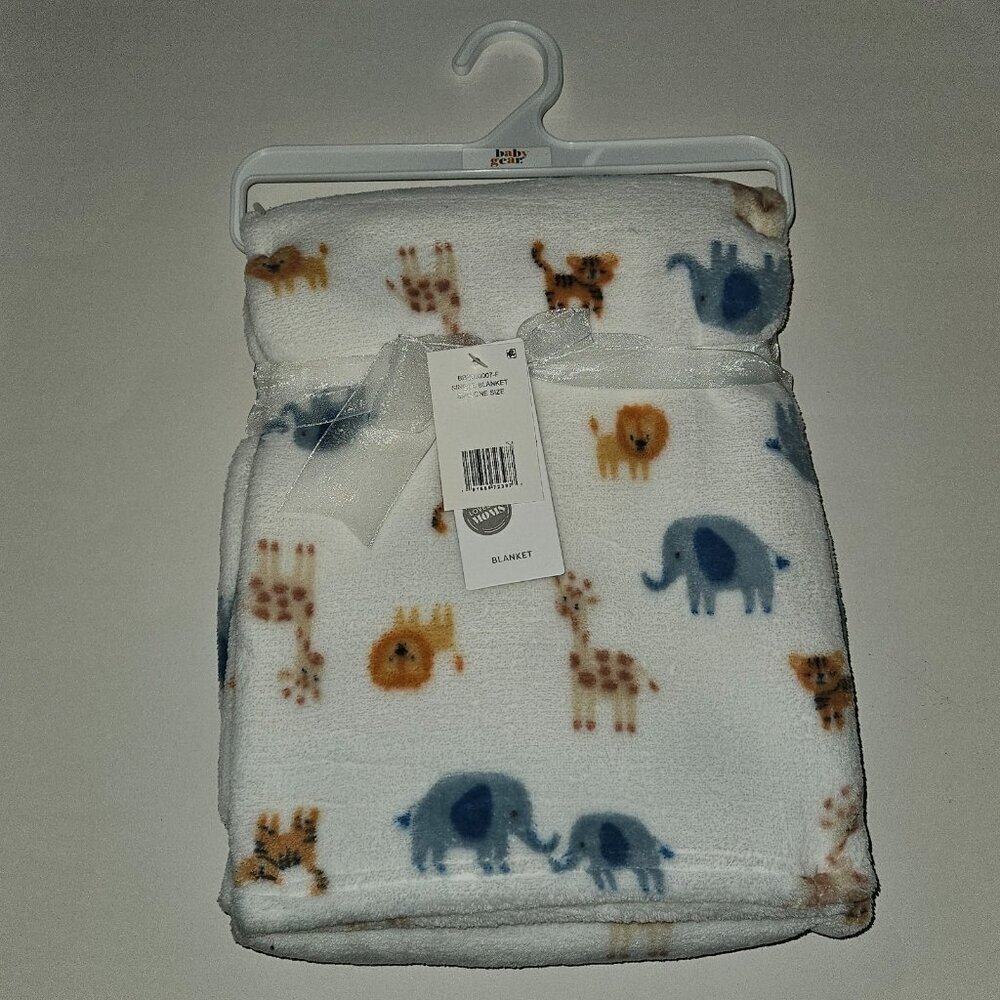 NEW Baby Gear Lion Giraffe Elephant Tiger Fleece Baby Blanket Safari Brown Blue